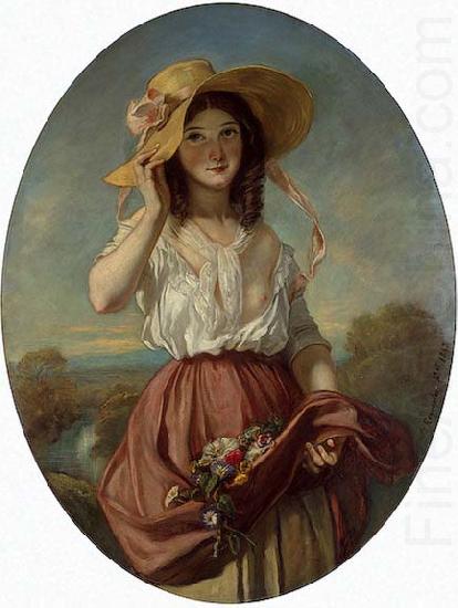Camille Roqueplan Girl with flowers china oil painting image